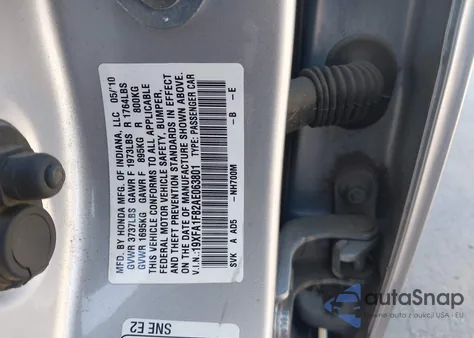 2010 Honda Civic Ex z USA, uszkodzony, nr VIN 19XFA1F82AE063801